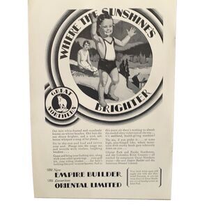 Vintage 1930 Great Northern Sunshine’s Brighter Ad Ad Advertisment